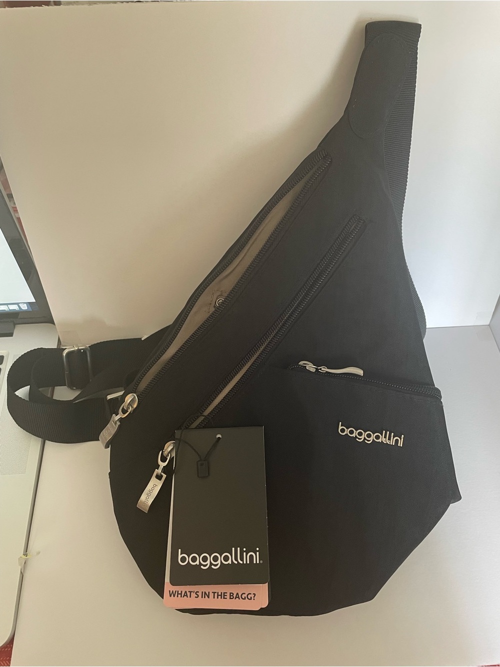 NWT~BAGGALLINI Mini Sling Black Waterproof